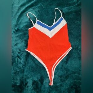 Orange, Blue and White Forever 21 70's Bodysuit